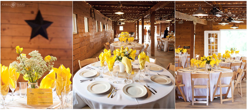 Yellow wedding decor at Denver Botanic Gardens Chatfield Farms