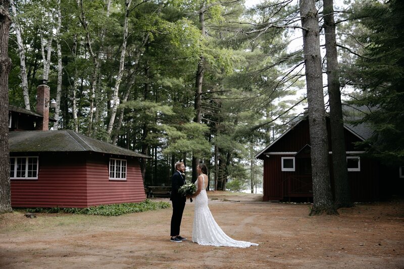 Couple standing in backyard for intimate Colorado backyard wedding