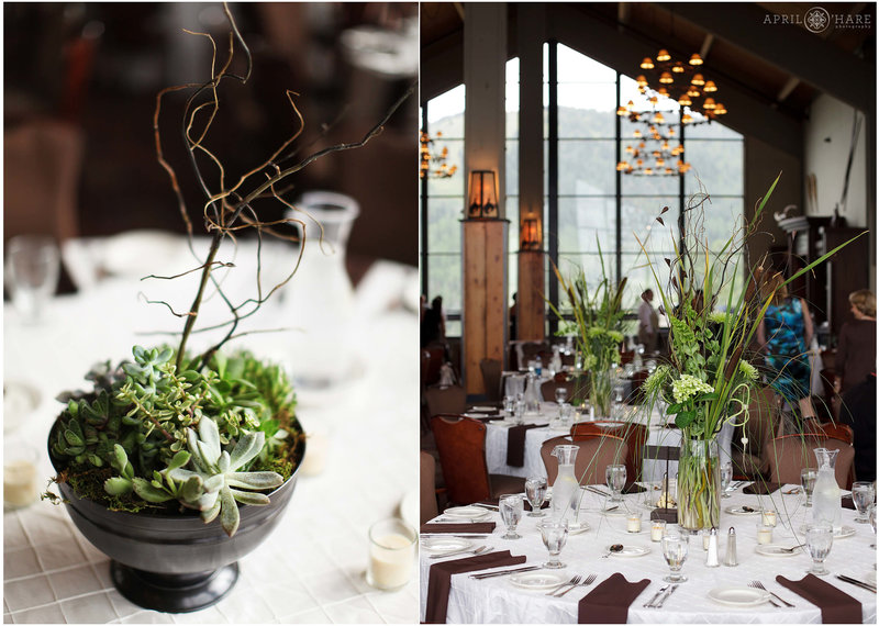 Succulents decorate for a wedding in the Champagne Powder Room at Steamboat Springs Ski Resort in Colorado