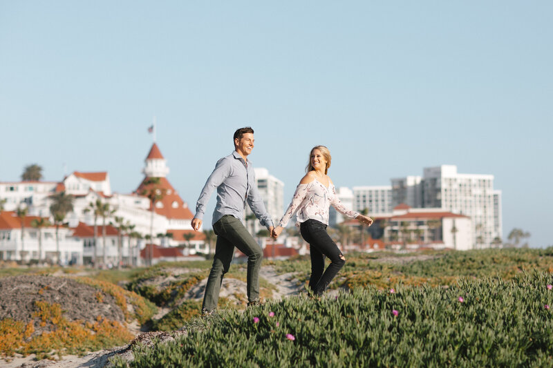 Engagement session in San Diego Coronado Hotel at sunset.