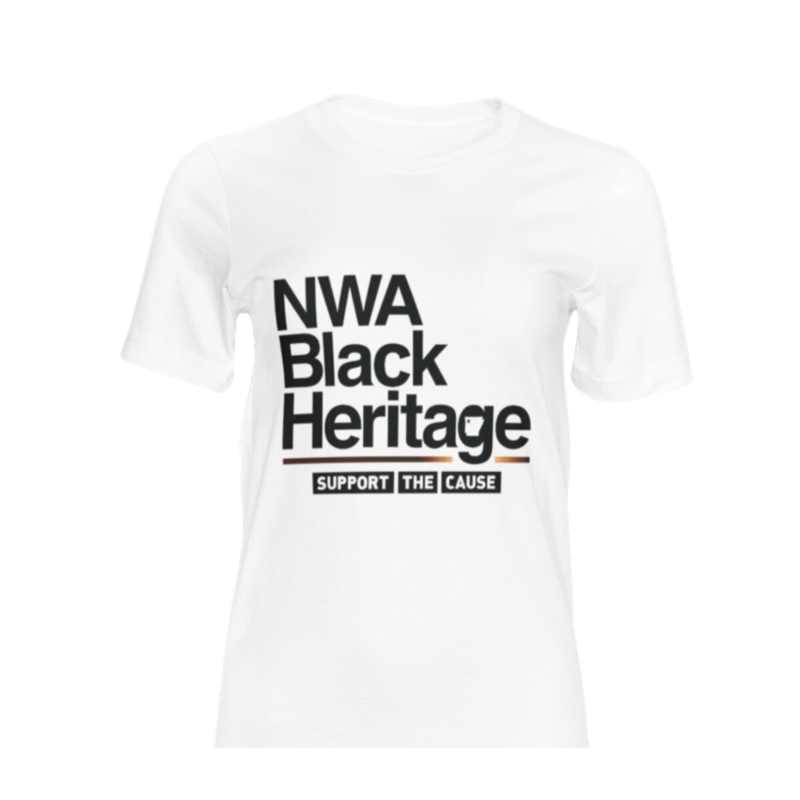 white shirt mockup withe teh NWA Black Heritage logo on the front