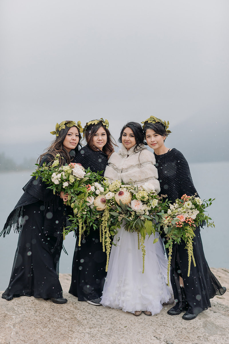winter wedding lake minnewanka boho photographer