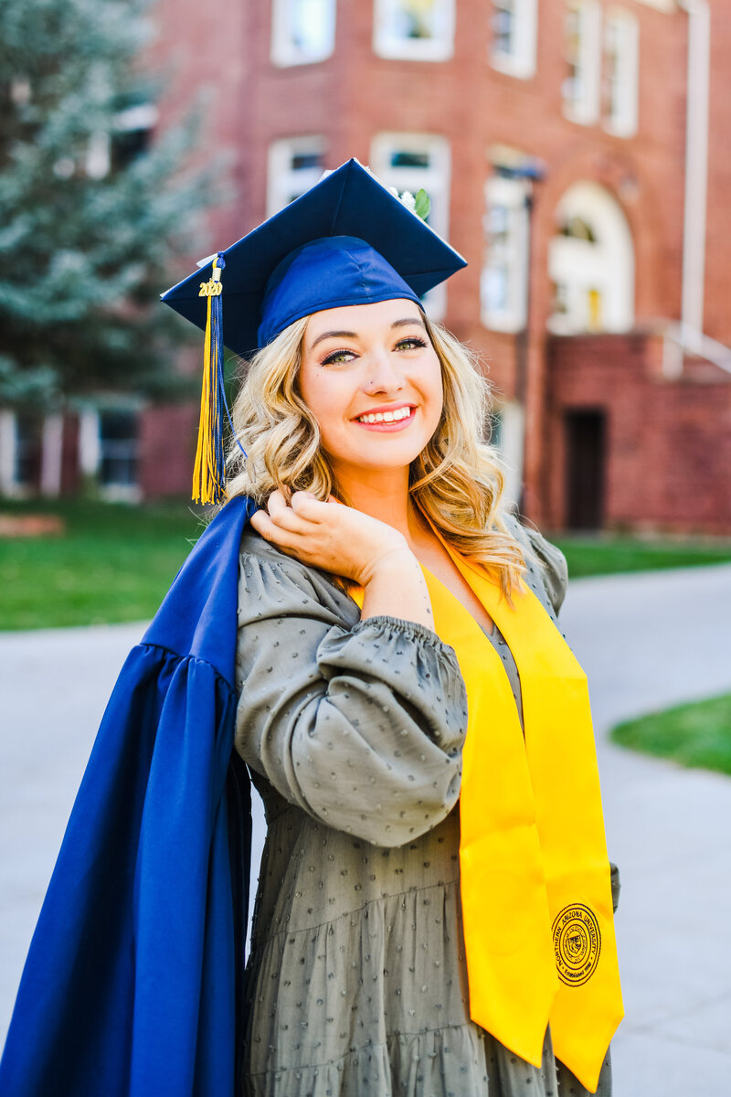 Julia Romano Photography NAU graduation portrait senior Flagstaff Northern Arizona University cap gown Old Main