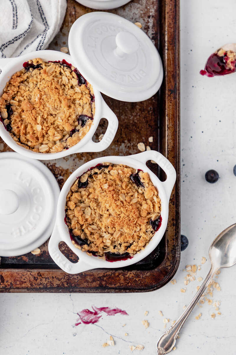 a blueberry dessert in a mini dutch oven