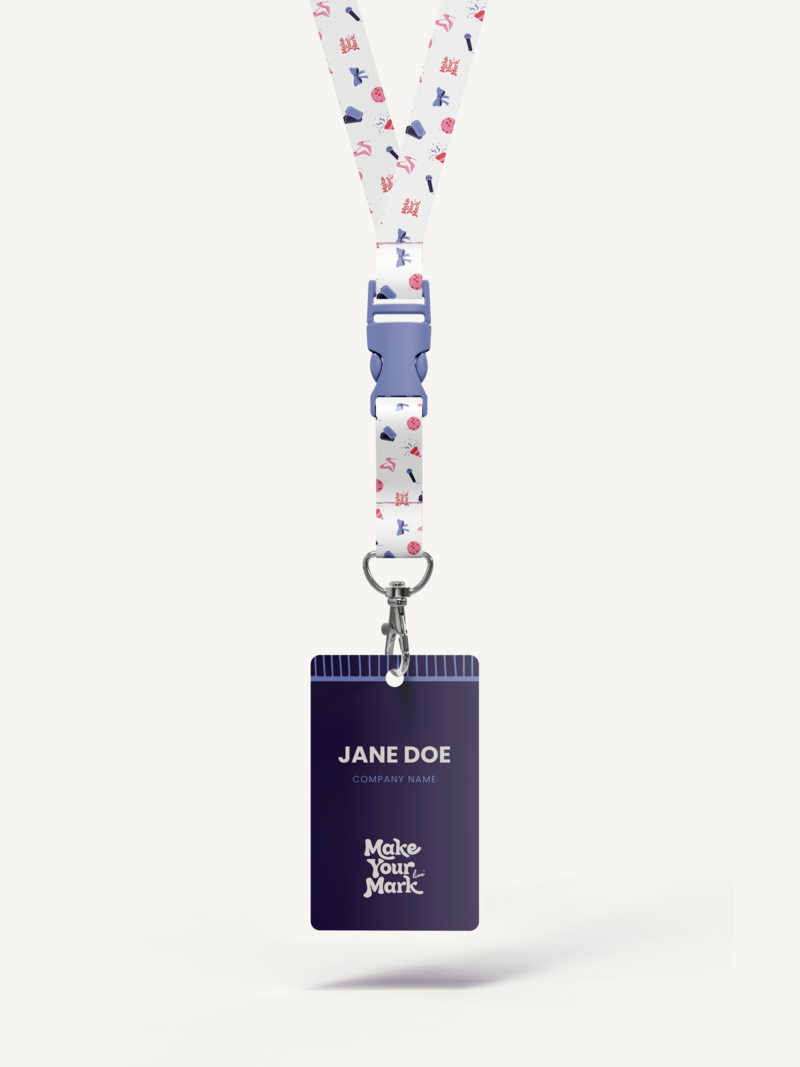 Branded conference name badge  on lanyard designed by Knoxville studio Liberty Type