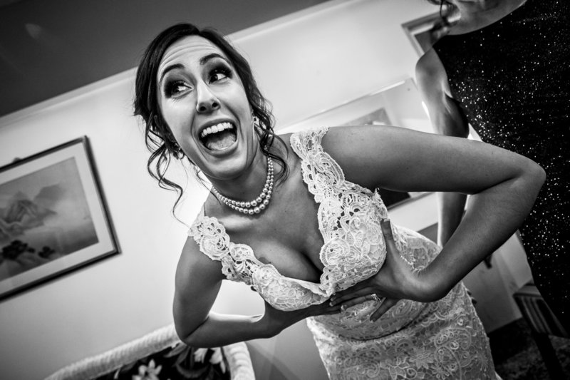 bride adjusting dress