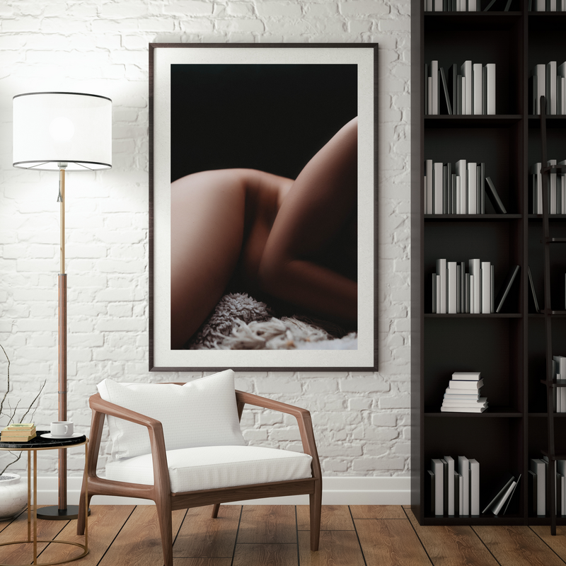 wall art display of boudoir body shape nude image in black frame