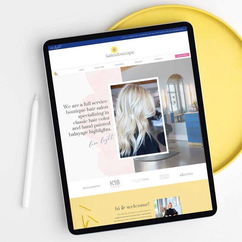 Explore Katie's exquisite salon owner website on an iPad, meticulously crafted by a Showit Web Design specialist. Dive into the seamless blend of style and sophistication that defines her online presence.