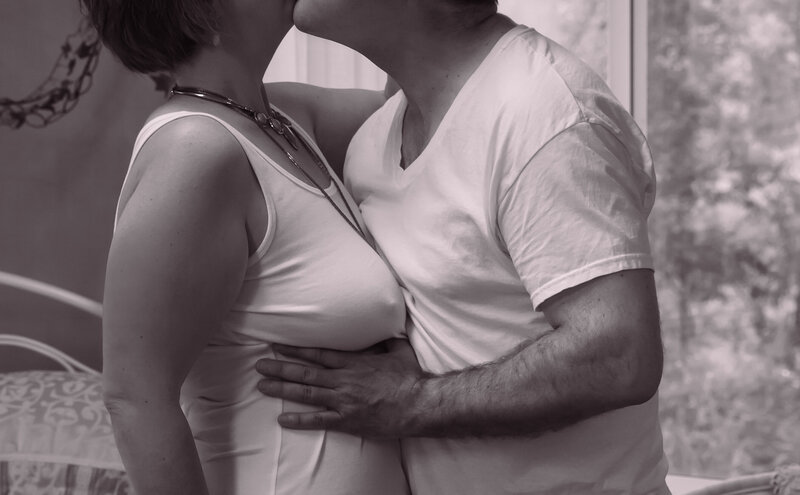couples boudoir grabbing bosom white tank top nipple
