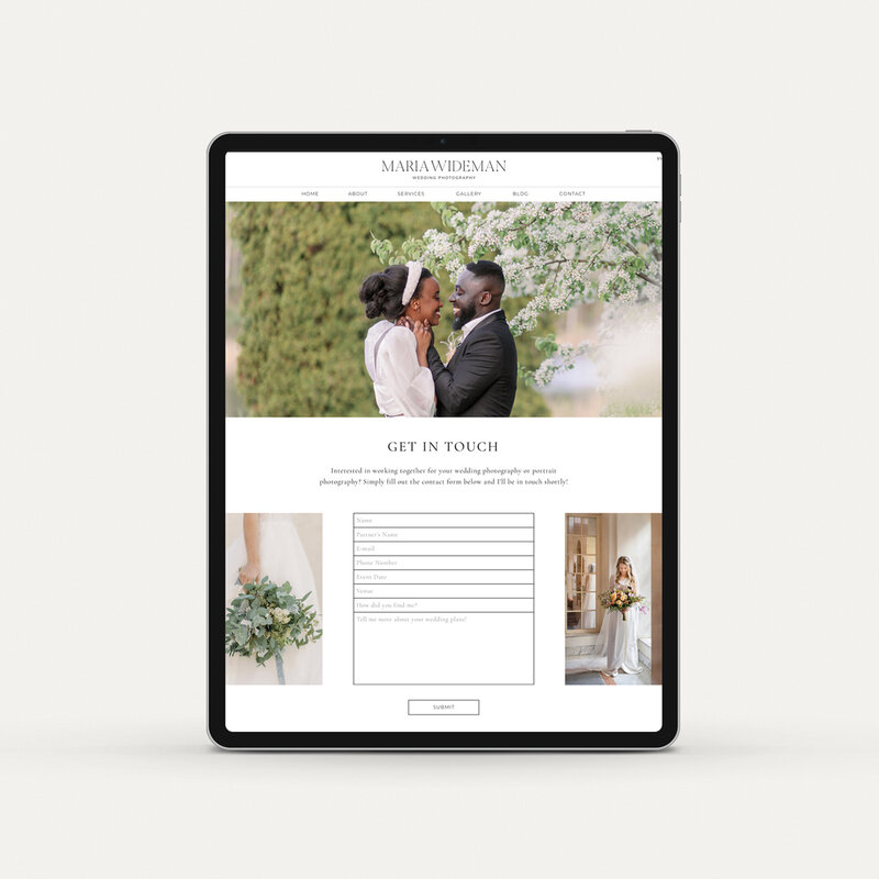 contact page design for wedding photographer