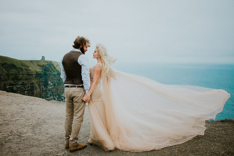 Cliffs of Moher elopement in Ireland for fairytale fantasy Lord of the Rings inspired wedding