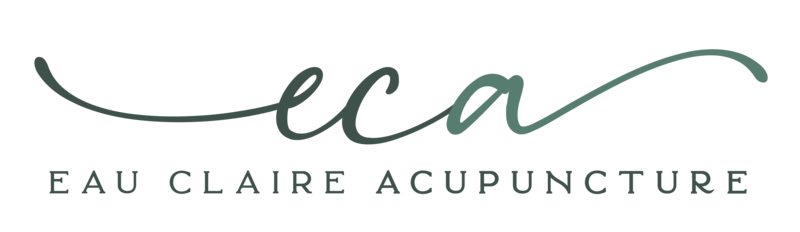 Logo with script initials "eca" and words "Eau Claire Acupuncture"