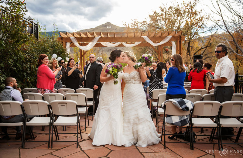 Sweet Romantic Wedding Photo on the Courtyard of The Golden Hotel in Colorado