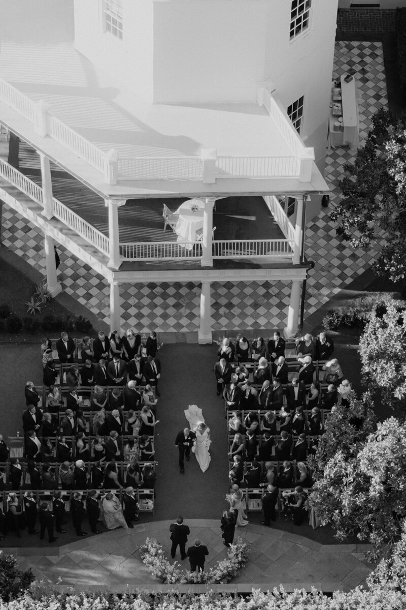 Bride walking down the aisle captrued from above by Charleston Wedding Photographers