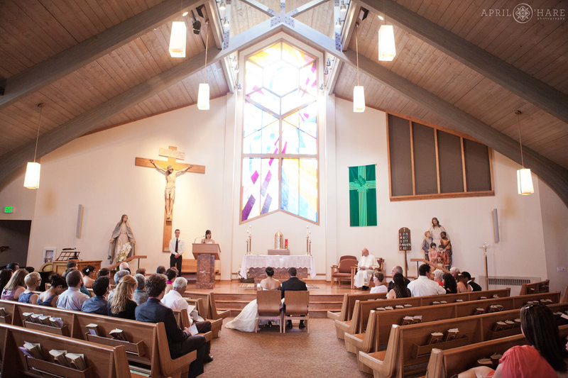 Modern catholic church wedding at St. Mary's Catholic Church in Breckenridge Colorado