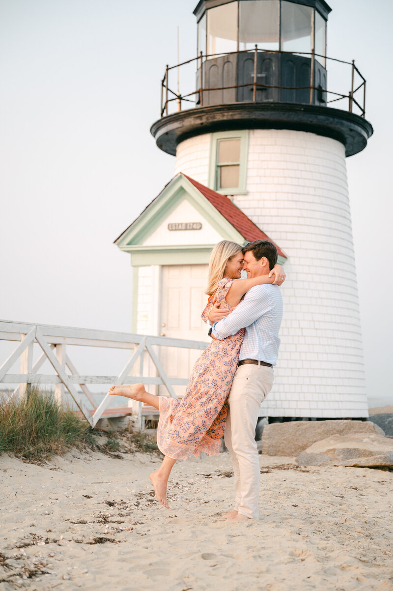 Engagement session on Nantucket at Brant Point Lighthouse