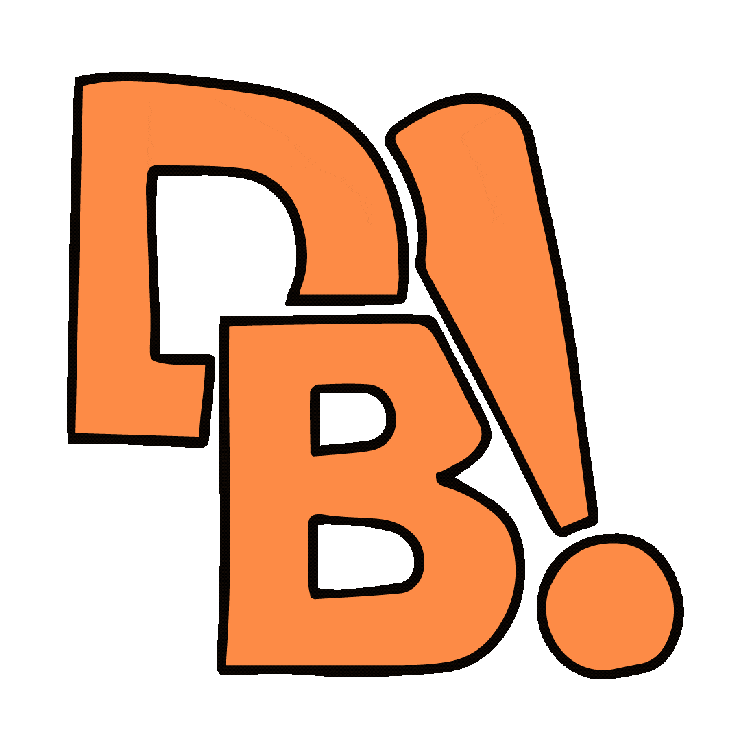 A logo with the letters DB with two bite marks taken out of it