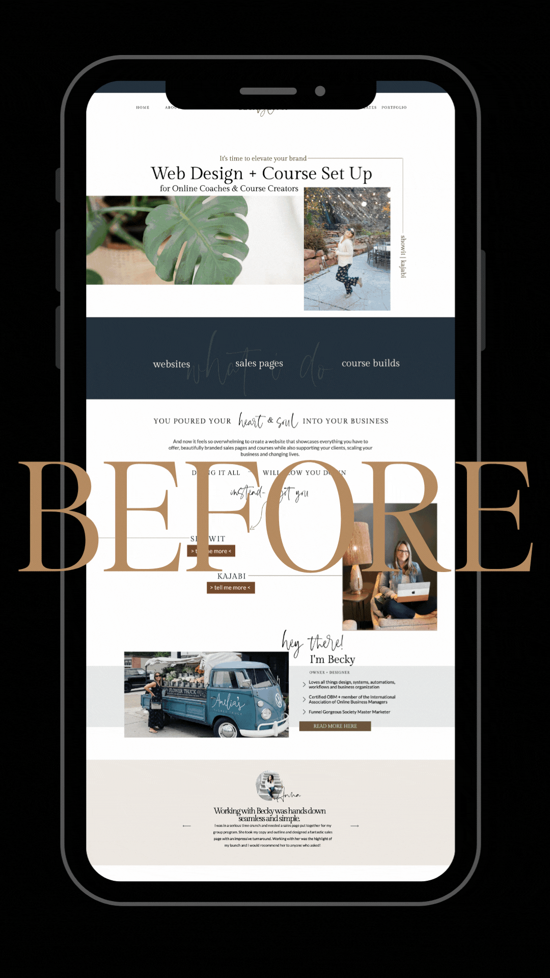 ipad with scrolling website images of before and after astrobranding designed by becky luna designs