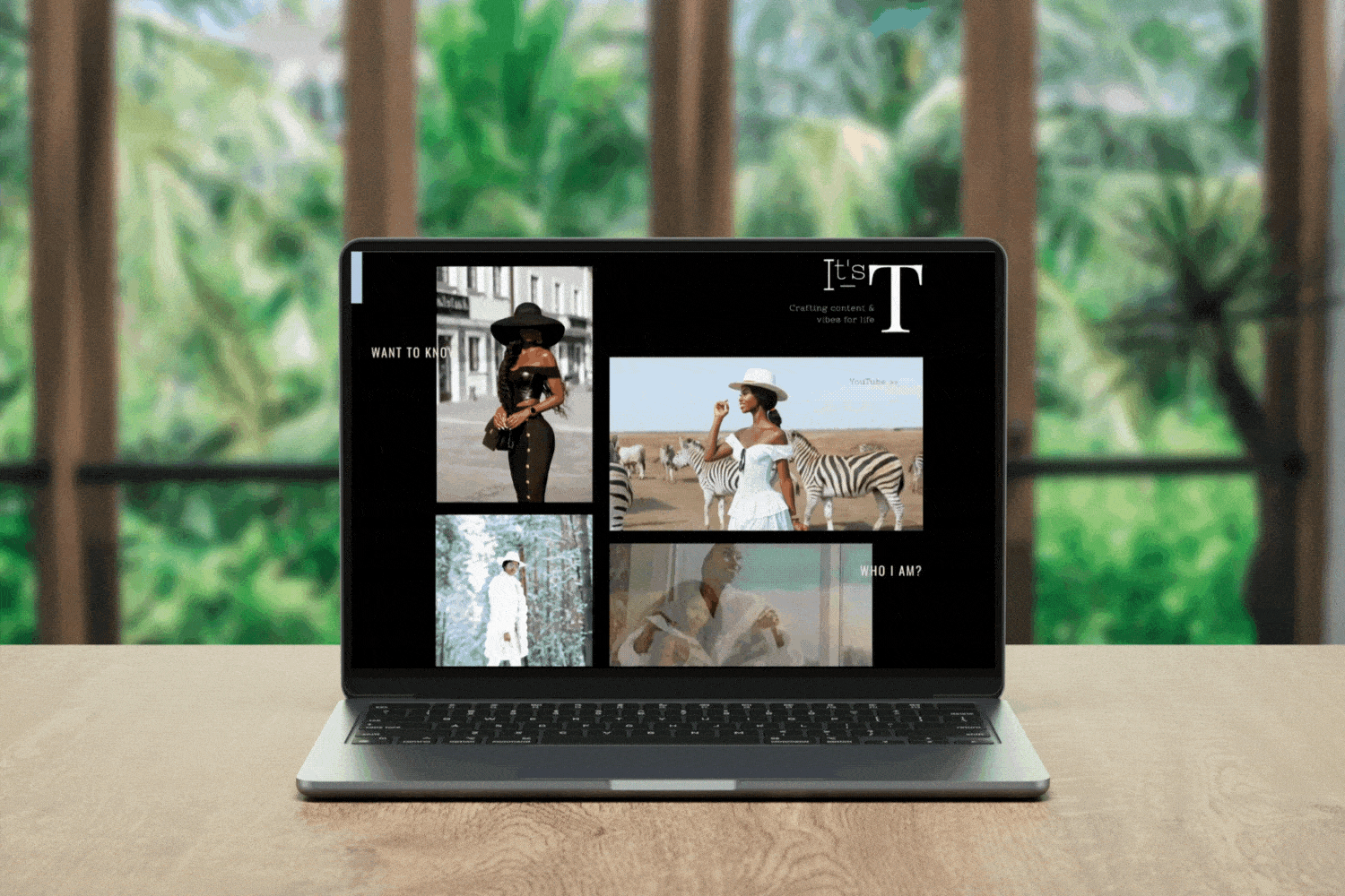 GIF image of a website for a content creator. Desktop view. Content creator website inspiration in a luxe, modern editorial style.