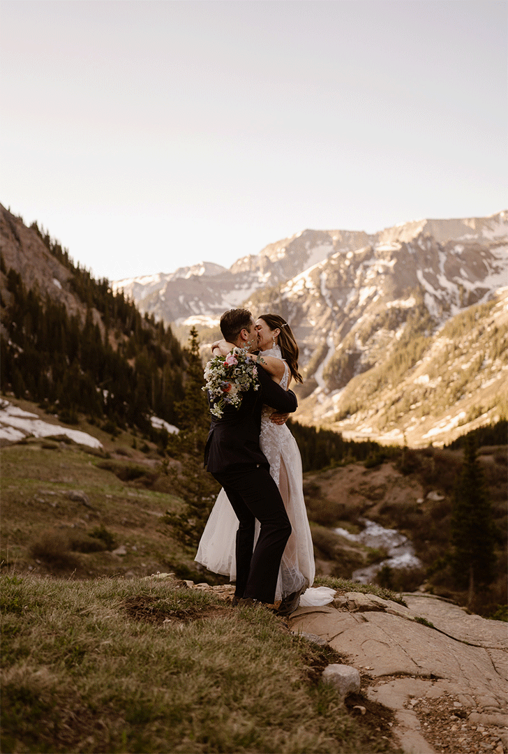 Couple dancing in the mountains of Colorado during their wedding day