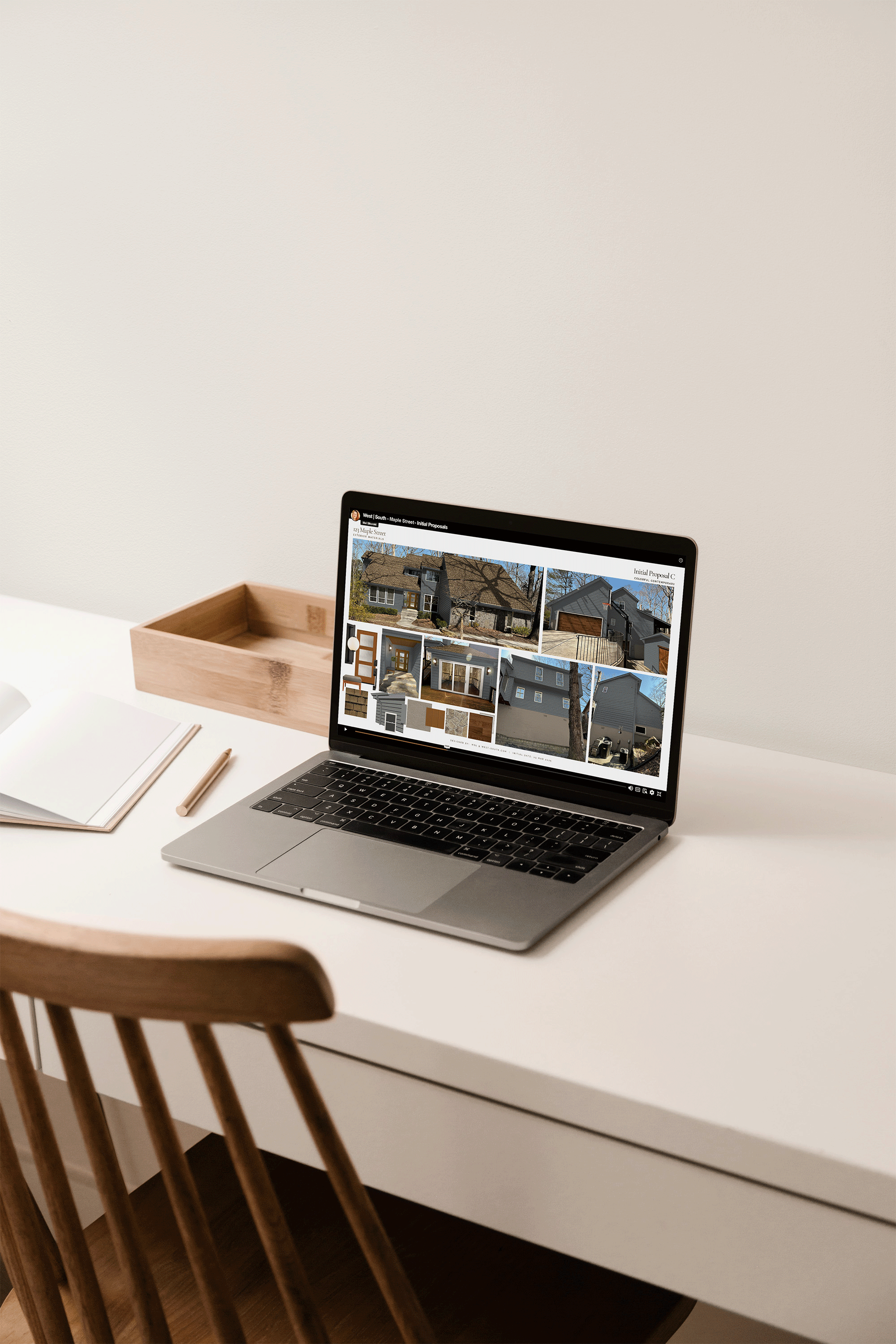 laptop on a desk showing alternate exterior designs