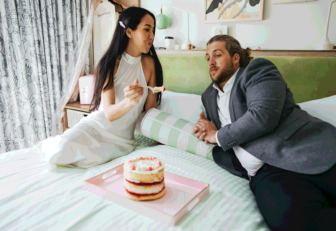 Couple enjoying Wedding Cake after their Courthouse Elopement Miami