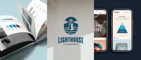 Lighthouse Leadership brand system shown across a guide, lead magnet, and social graphics