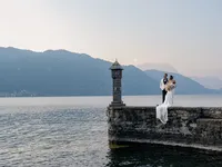 Bride and groom at Villa Lario Resort Mandello Lake Como Italy — destination wedding