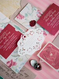Bold red invitation suite at Prospect Park Boathouse Brooklyn New York — Stephanie Michelle Photography