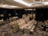 Wedding reception at The Joule Hotel Dallas — velvet draping and mirrored bar