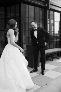 Bride and father first look at Hotel Vin Grapevine Texas