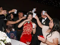 Cheers all around bride at Hall of Lights Dallas - Stephanie Michelle Photography