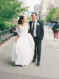 Bride and groom portrait after ceremony at Blessed Sacrament Church New York City
