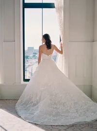 Bride in wedding dress at Hotel Vin Grapevine Texas — classic Texas wedding photography