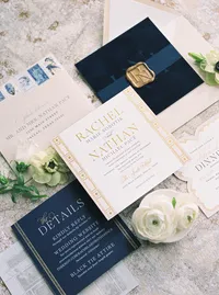 Wedding invitation flatlay film photography at The Joule Hotel Dallas