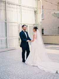 Bride & Groom First Look portrait at The Joule Hotel Dallas — fine art wedding photography