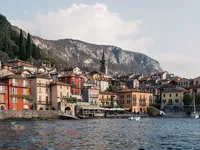 Aerial drone image of Varenna Italy on Lake Como - Stephanie Michelle Photography