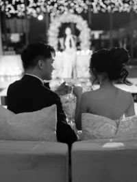Bride & Groom during Champagne toast at Hall of Lights Dallas - Stephanie Michelle Photography