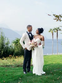 Bride and groom at Villa Lario Resort Mandello — Lake Como Italy destination wedding