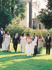 Wedding party on the lawn at Villa Lario Resort Lake Como Italy — fine art photography