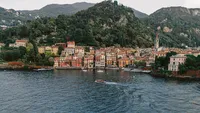 Aerial drone image of Varenna Italy on Lake Como - Stephanie Michelle Photography