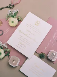 Wedding invitation details at Hotel Vin Grapevine Texas — classic Texas wedding photography