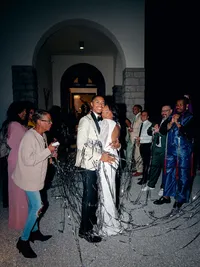 Bride and groom farewell exit at Villa Lario Resort Lake Como Italy destination wedding