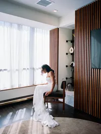 Bride portrait getting ready at The Thompson Hotel Dallas — black tie wedding photography