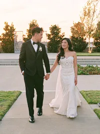 Bride and groom sunset portraits at Hall of Lights Dallas Texas