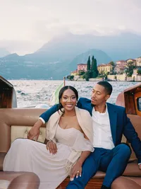 Couple on Lake Como Italy boat during wedding weekend — Stephanie Michelle Photography