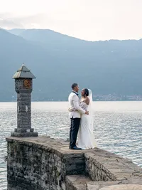 Bride and groom at Villa Lario Resort Mandello Lake Como Italy — destination wedding