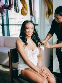 Bride portrait getting ready at The Thompson Hotel Dallas — black tie wedding photography
