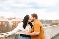 Parking garage couples photos with champagne