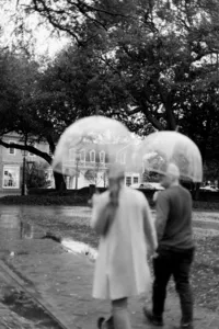 Colonial Williamsburg Umbrella Rainy Day Engagement Photos